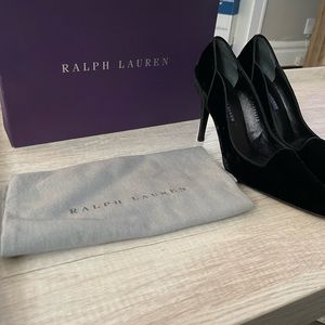 Ralph Lauren Purple label black Suede heels size 7